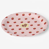 Niedlich Girly Strawberry Pink Name Monogram Pappteller (Schrägansicht)