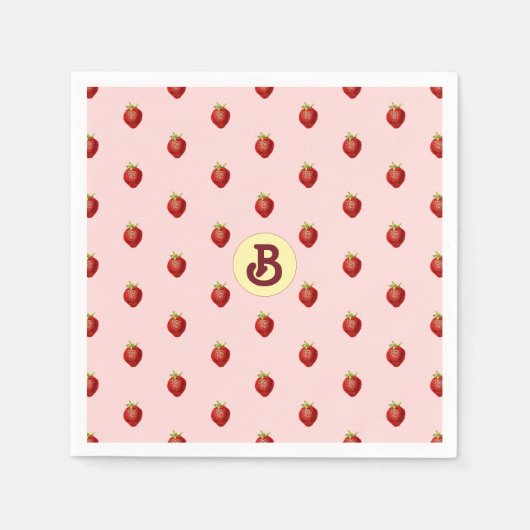 Niedlich Girly Strawberry Pink Name Monogram Serviette (Vorderseite)