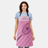 Niedlich Girly Striped Pink Tennis Thema Mädchenna Schürze (Getragen)