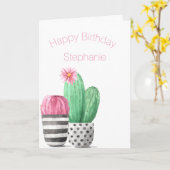 Niedlich Girly Succulent Cactus watercolor Geburts Karte (Gelbe Blume)