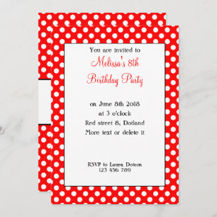 Niedlich Girly Trendy Red White Polka dots Bday In Einladung