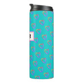Niedlich Girly Turquoise Farbiges Herzmuster Name Thermosbecher (Nach rechts gedreht)