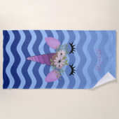 Niedlich Girly Unicorn, Navy Blue Ombre Waves Strandtuch (Vorderseite)
