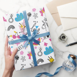 Niedlich Girly Unicorn Rainbow Hearts Whimsical Geschenkpapier