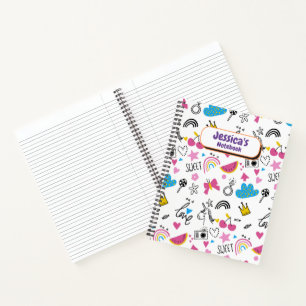Niedlich Girly Unicorn Stars Rainbow Fun Vorname N Notizblock