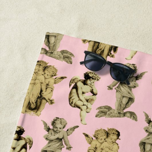 Niedlich Girly Vintag Baby Cupid Angels Pink Strandtuch (Beispiel)