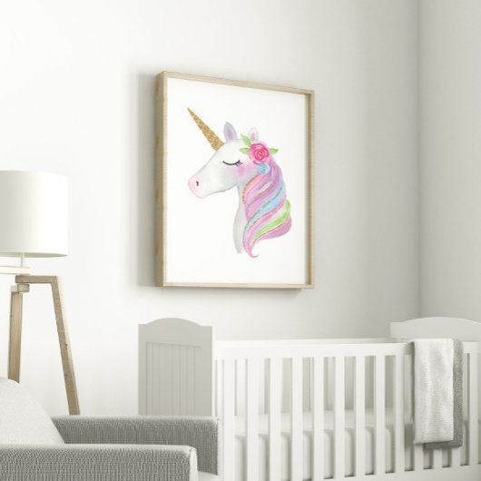 Niedlich Girly Watercolor Einhorn Kinder druckbar Poster