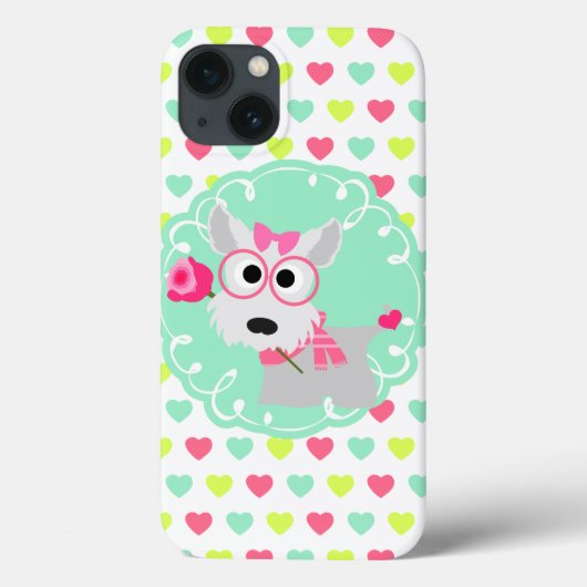 Niedlich Girly Westie Puppy Pink Mint Herz Muster Case-Mate iPhone Hülle (Rückseite)