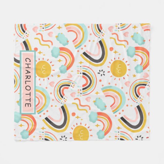 Niedlich Girly Whimsical Colorful Rainbow Herzname Fleecedecke (Vorderseite (Horizontal))