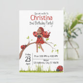 Niedlich Girly Whimsical LadyBug 2. Geburtstag Einladung (Stehend Vorderseite)