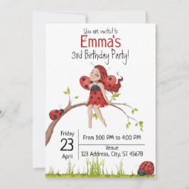 Niedlich Girly Whimsical LadyBug 3. Geburtstag Einladung