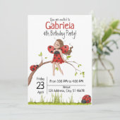 Niedlich Girly Whimsical LadyBug 4. Geburtstag Einladung (Stehend Vorderseite)