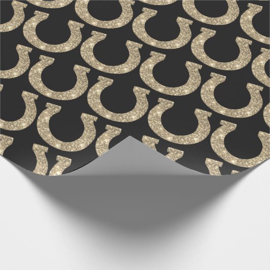 Niedlich Glam Horseshoe Gold Black Glitzer Geschenkpapier (Ecke)