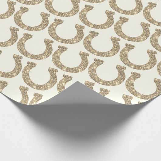 Niedlich Glam Horseshoe Gold Weißer Glitzer Geschenkpapier (Ecke)