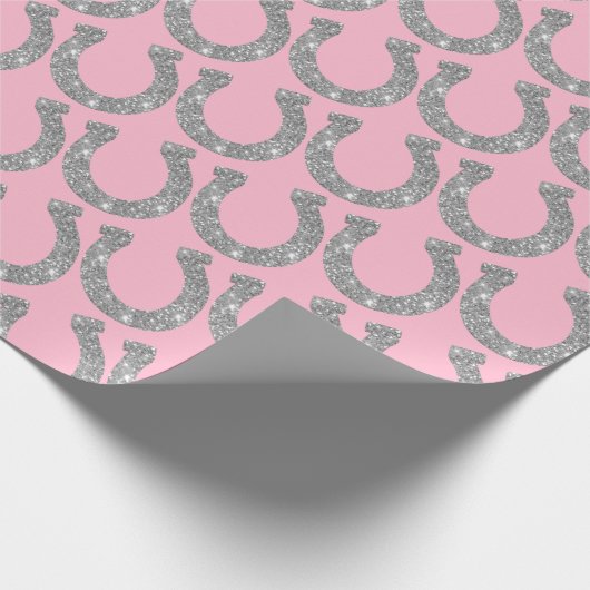 Niedlich Glam Horseshoe Silver Pink Glitzer Geschenkpapier (Ecke)