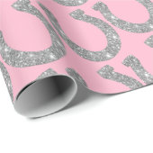 Niedlich Glam Horseshoe Silver Pink Glitzer Geschenkpapier (Rolleneckpunkt)