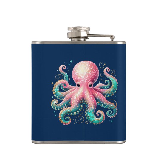 Niedlich Glitterie Octopus Custom Monogram Flachmann (Rückseite)