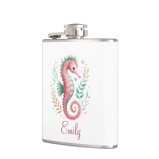 Niedlich Glitterie Seepferd Custom Monogram Flachmann (Links)