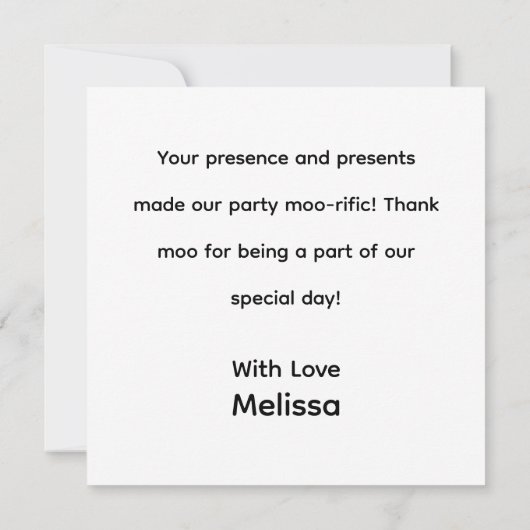 Niedlich glückliche Kuh Farm Tier Moo! Dankeskarte (Rückseite)
