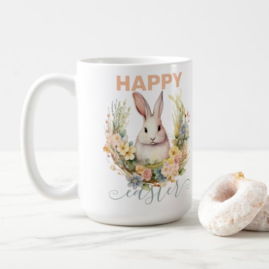 Niedlich glückliche Ostern mit Bunny & Floral Kran Kaffeetasse (Mit Donut)