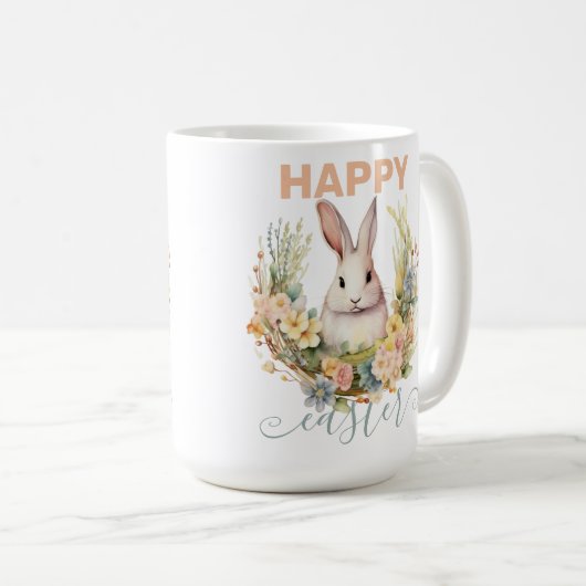 Niedlich glückliche Ostern mit Bunny & Floral Kran Kaffeetasse (VorderseiteRechts)