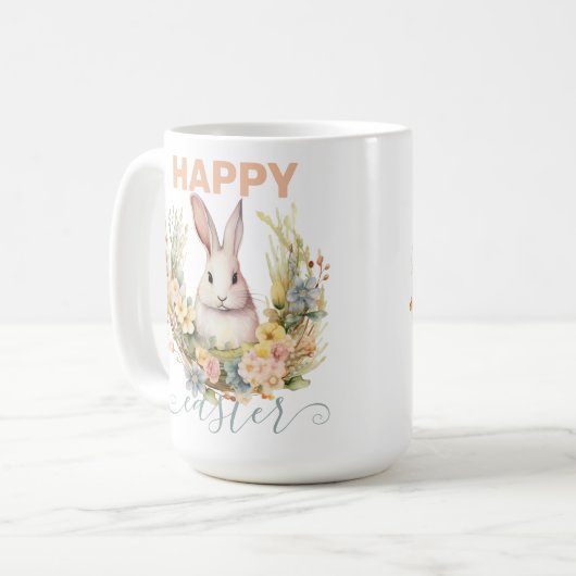 Niedlich glückliche Ostern mit Bunny & Floral Kran Kaffeetasse (Vorderseite Links)