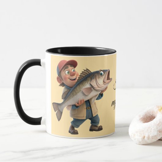 Niedlich/glücklicher Fischer mit einem Big Fish Ma Tasse (Mit Donut)