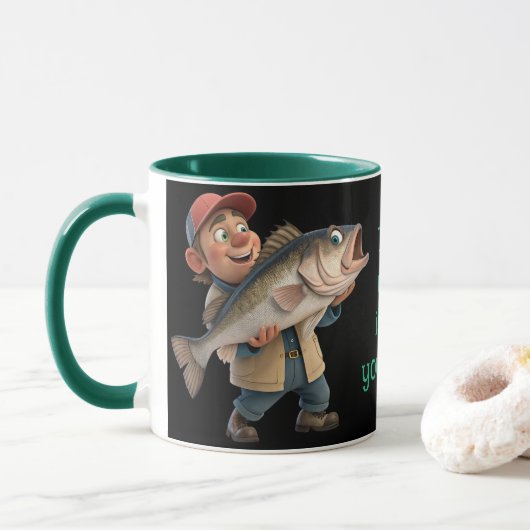 Niedlich/glücklicher Fischer mit einem Big Fish Ma Tasse (Mit Donut)