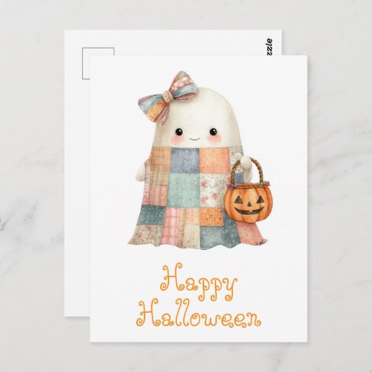 Niedlich glücklicher Halloween Ghost Trick oder Tr Postkarte (Vorne/Hinten)