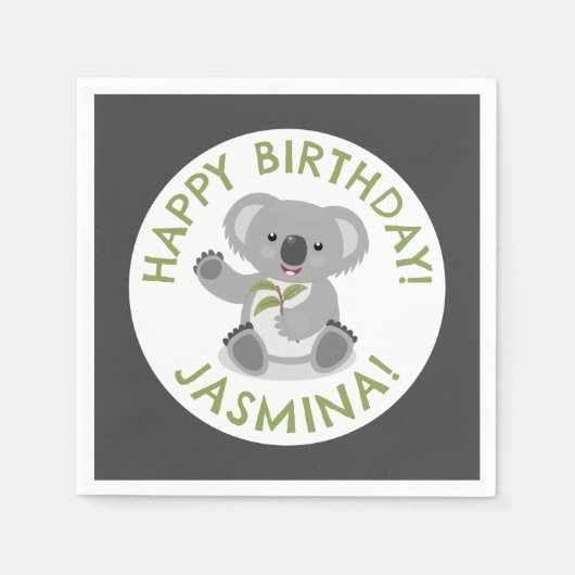 Niedlich glücklicher Koala personalisierter Cartoo Serviette (Vorderseite)