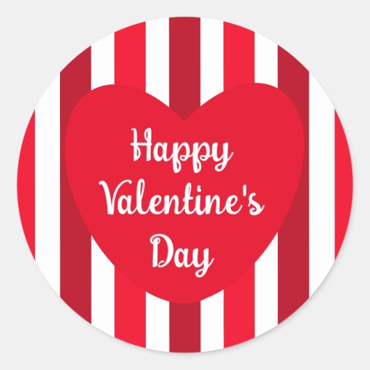 Niedlich glücklicher Valentinstag Rot Streifen Ein Runder Aufkleber (Vorderseite)