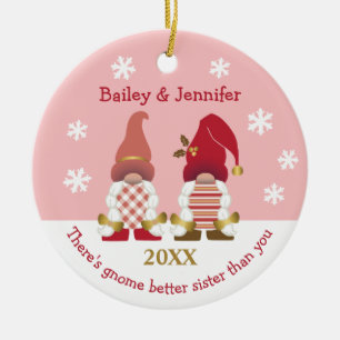 Niedlich Gnome Better Sister Red Gold Pink Gingham Keramik Ornament