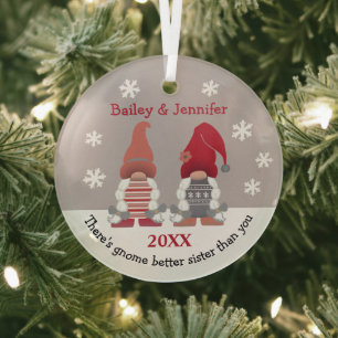 Niedlich Gnome Better Sister Red Pink Grau White Ornament Aus Glas