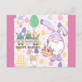 Niedlich Gnome Bunny Happy Osterpink Postkarte