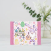Niedlich Gnome Bunny Happy Osterpink Postkarte (Stehend Vorderseite)