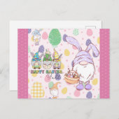 Niedlich Gnome Bunny Happy Osterpink Postkarte (Vorne/Hinten)