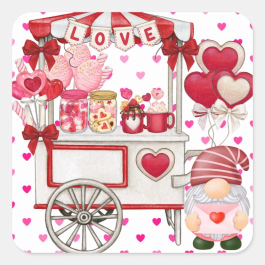 Niedlich Gnome Candy Cart Valentinstag Sticker (Vorderseite)