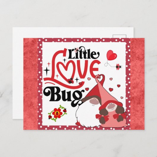 Niedlich Gnome Couple Liebe Bug Ladybug Valentines Postkarte (Vorne/Hinten)