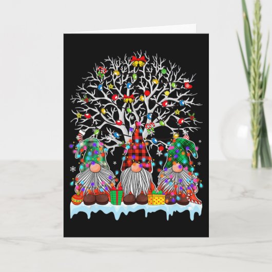 Niedlich Gnome Frohe Weihnachtslichtfamilie passt Karte (Vorderseite)