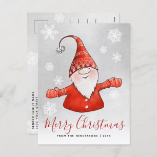 Niedlich Gnome Gray Red Christmas Feiertagspostkarte
