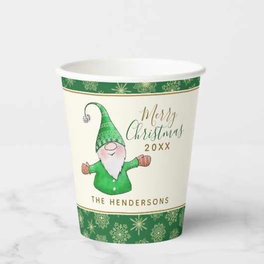 Niedlich Gnome Green Christmas Pappbecher (Vorderseite)