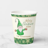 Niedlich Gnome Green Xmas Party Personalisiert Wei Pappbecher (Vorderseite)