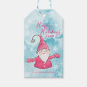Niedlich Gnome Happy Holidays Blue und Pink Christ Geschenkanhänger (Vorderseite)