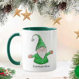Niedlich Gnome Individuelle Name Grün Weihnachten Tasse
