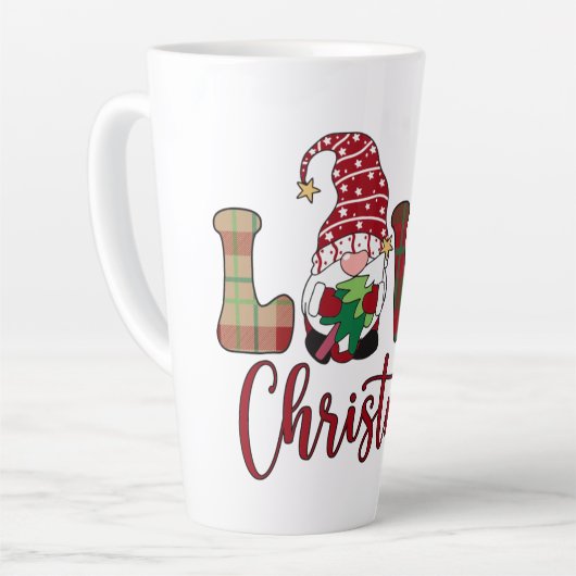 Niedlich Gnome Liebe Weihnachtsbüffalo Kariert Milchtasse (Linke Ecke)