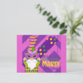 Niedlich Gnome Mardi Gras Beads Bling Postkarte (Stehend Vorderseite)