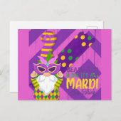 Niedlich Gnome Mardi Gras Beads Bling Postkarte (Vorne/Hinten)