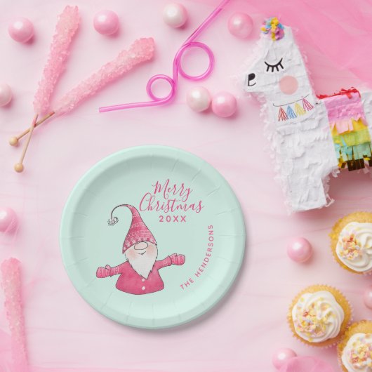 Niedlich Gnome Mint Green Pink Custom Frohe Weihna Pappteller (Party)