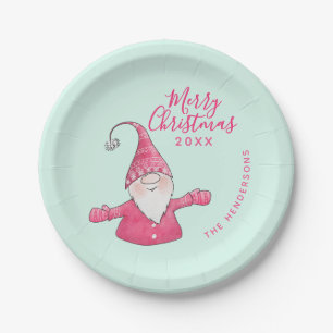 Niedlich Gnome Mint Green Pink Custom Frohe Weihna Pappteller