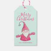 Niedlich Gnome Mint Grün und Rosa Frohe Weihnachte Geschenkanhänger (Vorderseite)